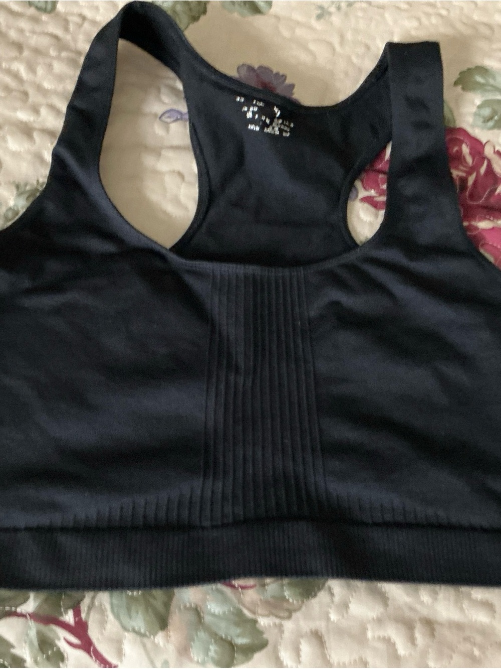 Danskin Black Ribbed Front Racerback Sports Bra - Picture 2 of 5
